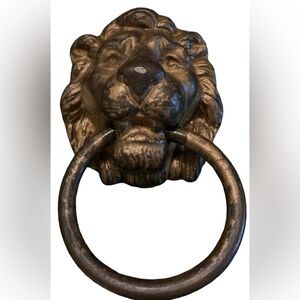 Door Knocker / Drawer Pull - Vintage Lion's Head Ring - Solid Brass - Patina